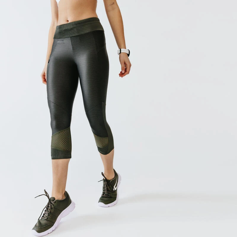 Legging court running respirant femme - Dry+ Feel kaki