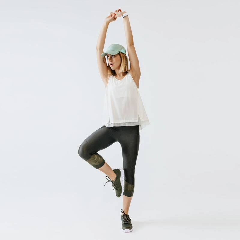 Legging court running respirant femme - Dry+ Feel kaki