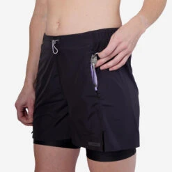 Kalenji Short 2 En 1 Running Respirant Femme - Run Dry 500 Noir