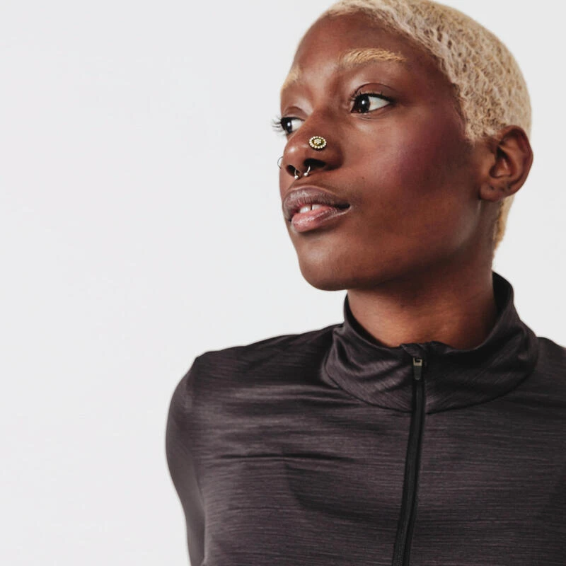 T-shirt running manches longues 1/2 zip femme - Dry+ noir